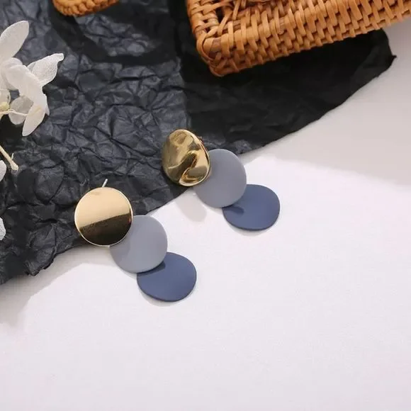 Professional Blue Triple Circle Drop Earrings - Picture 3 of 12